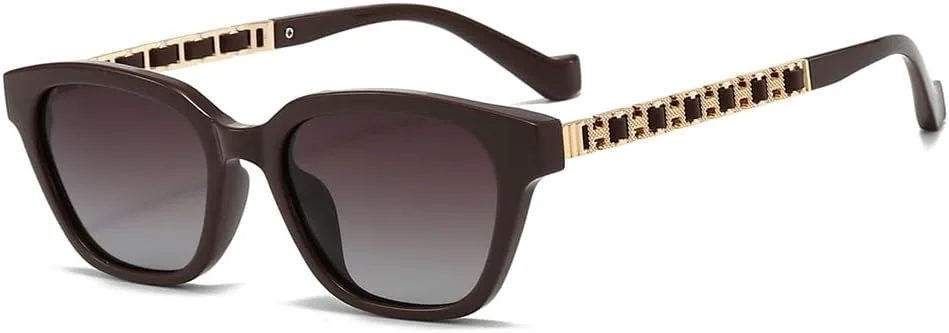 

Поляризованные солнцезащитные очки в маленькой оправе для женщин, солнцезащитные очки с буквами, цепочкой и полой оправой, защита от ультрафиолета UV400 HDUBFY, C3