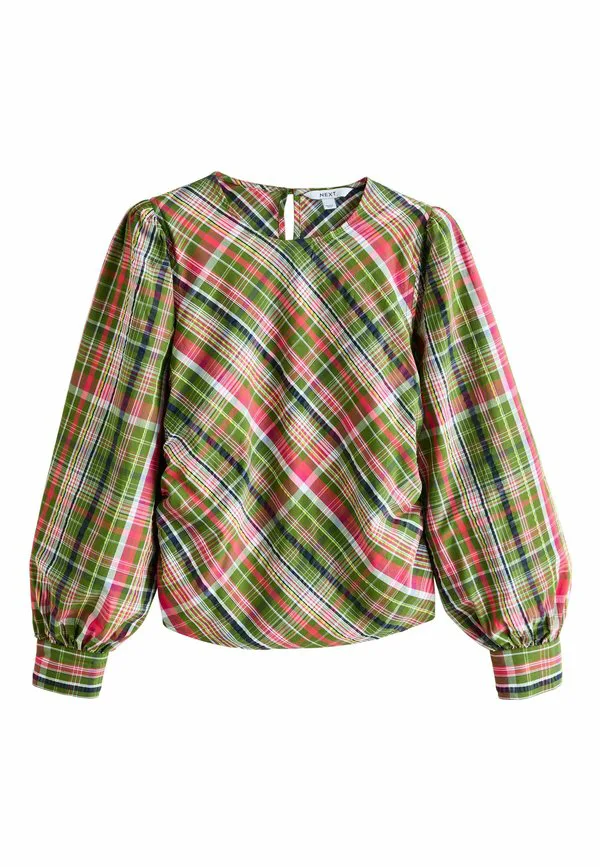 Рубашка с длинными рукавами, клетчатого кроя, свободного кроя. Next, Green Pink