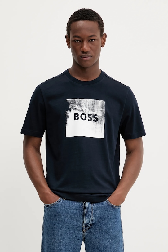 

Хлопковая футболка Boss Orange, темно-синий