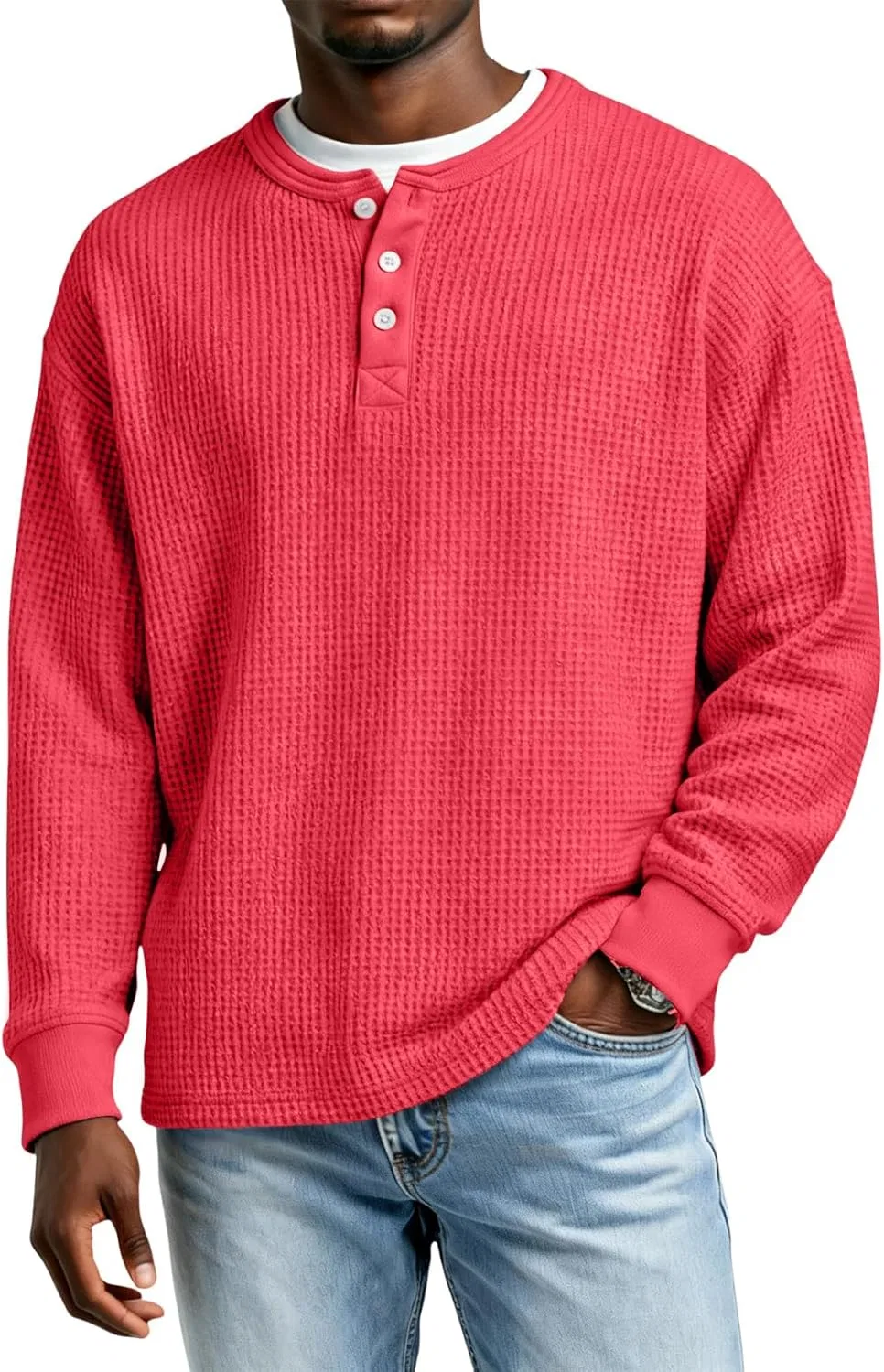 Мужской свитшот Henley с вязаным вафельным узором, Wine