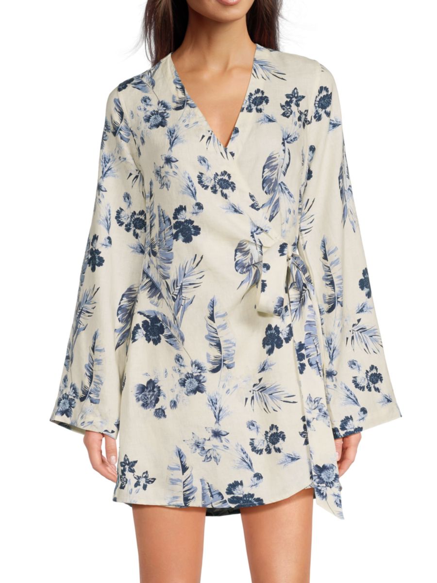 

Мини-платье-халат из 100% льна с цветочным принтом Saks Fifth Avenue, цвет Floral Blue