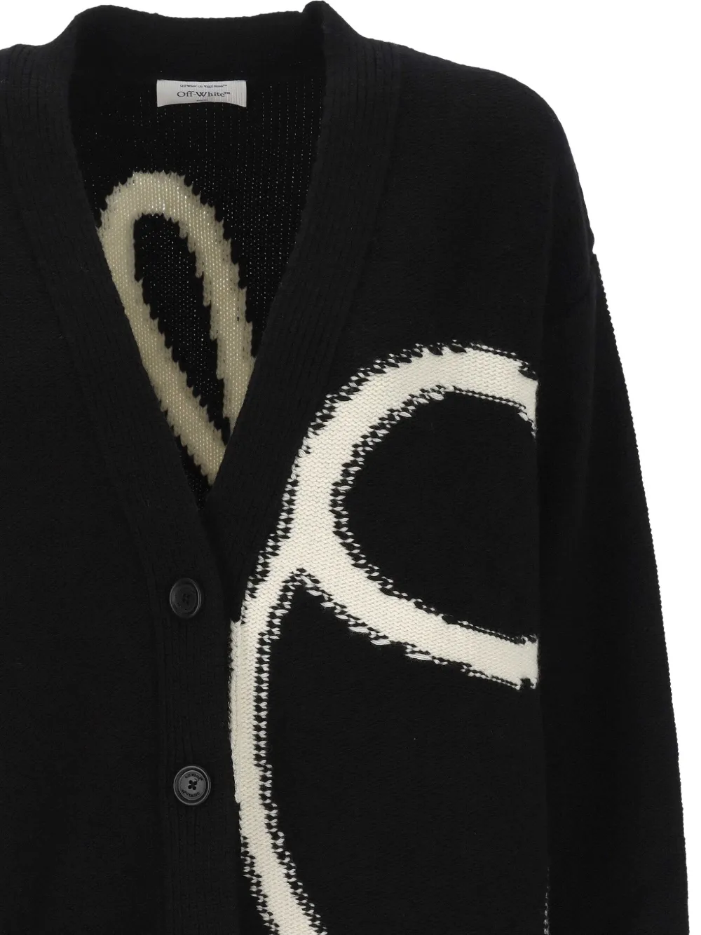 Шерстяной кардиган с логотипом и интарсией OFF-WHITE, черный — фото 3