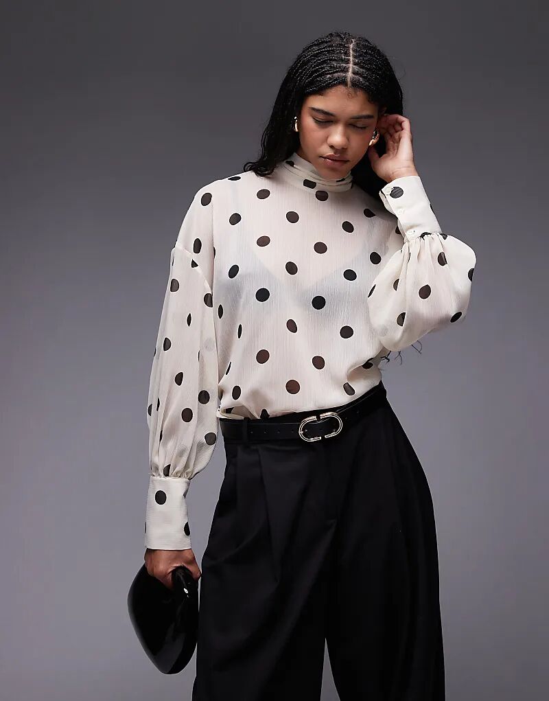 

Шифоновая блузка ASOS DESIGN с воротником-стойкой и объемными рукавами в горошек