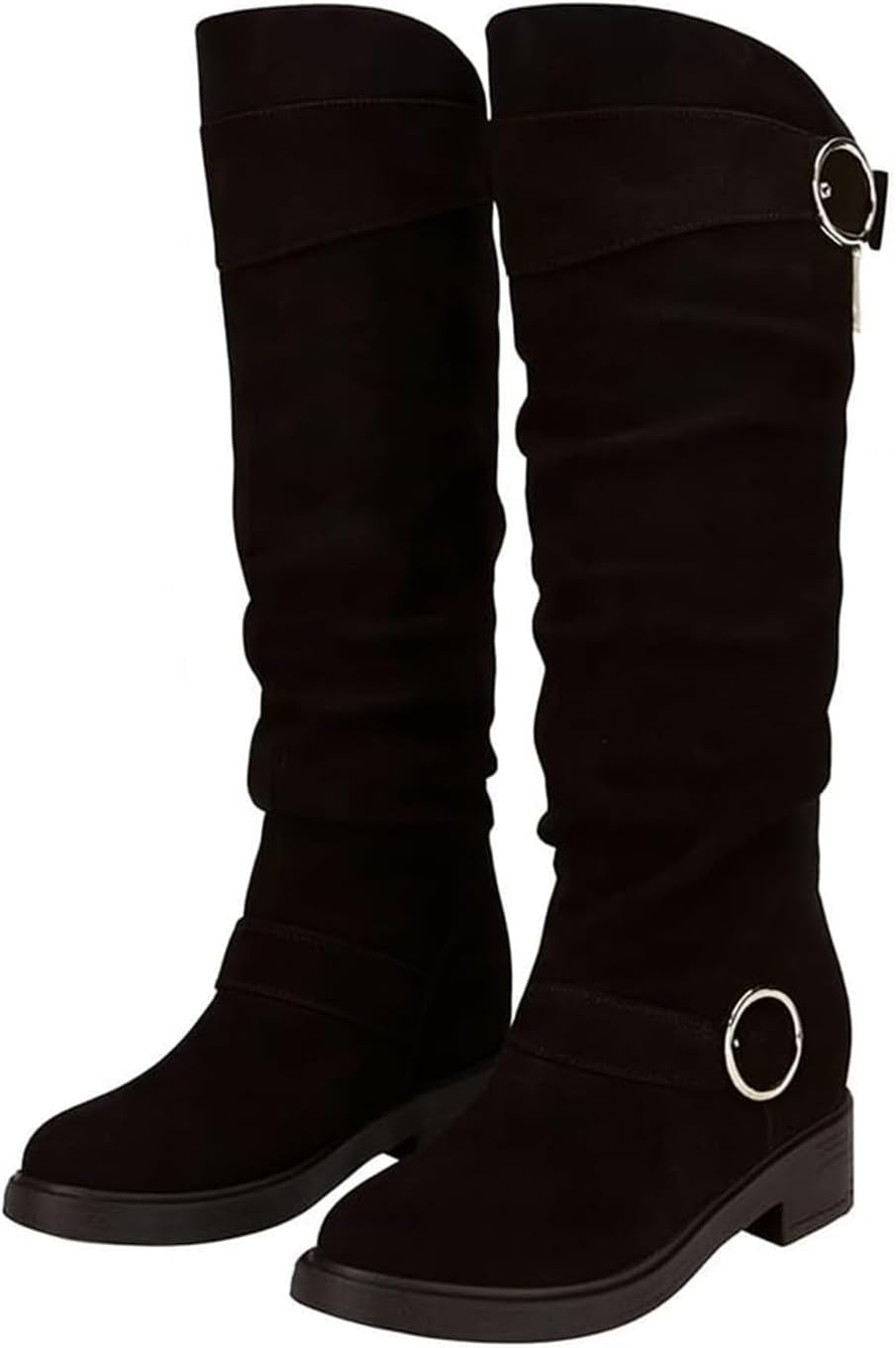 

Женские ботинки выше колена с низким каблуком, мягкие, с круглым носком, ботильоны для широкой голени, удобные, на подтяжках, осенне-зимние, модные ботинки с нескользящей подошвой Toumov, черный