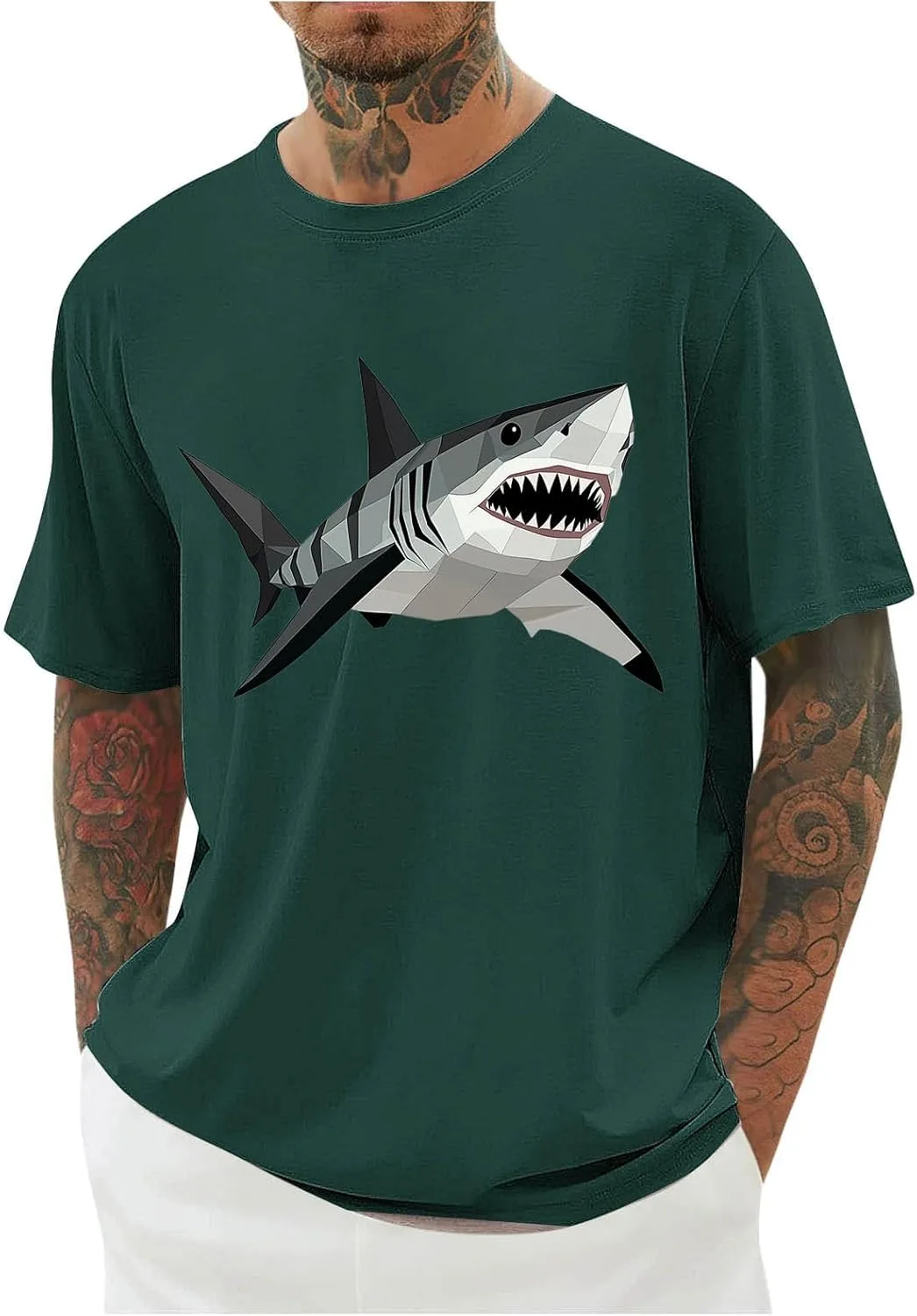 

Мужская футболка с геометрическим принтом акулы Sdeycui