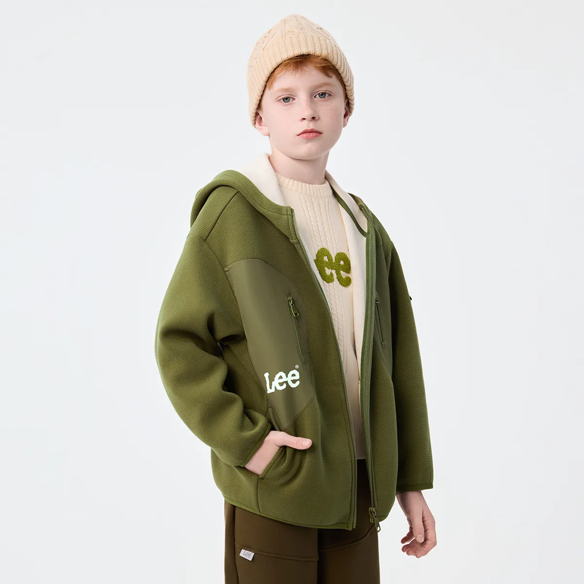 Детская куртка с капюшоном утепленная Lee, Army Green — фото 4