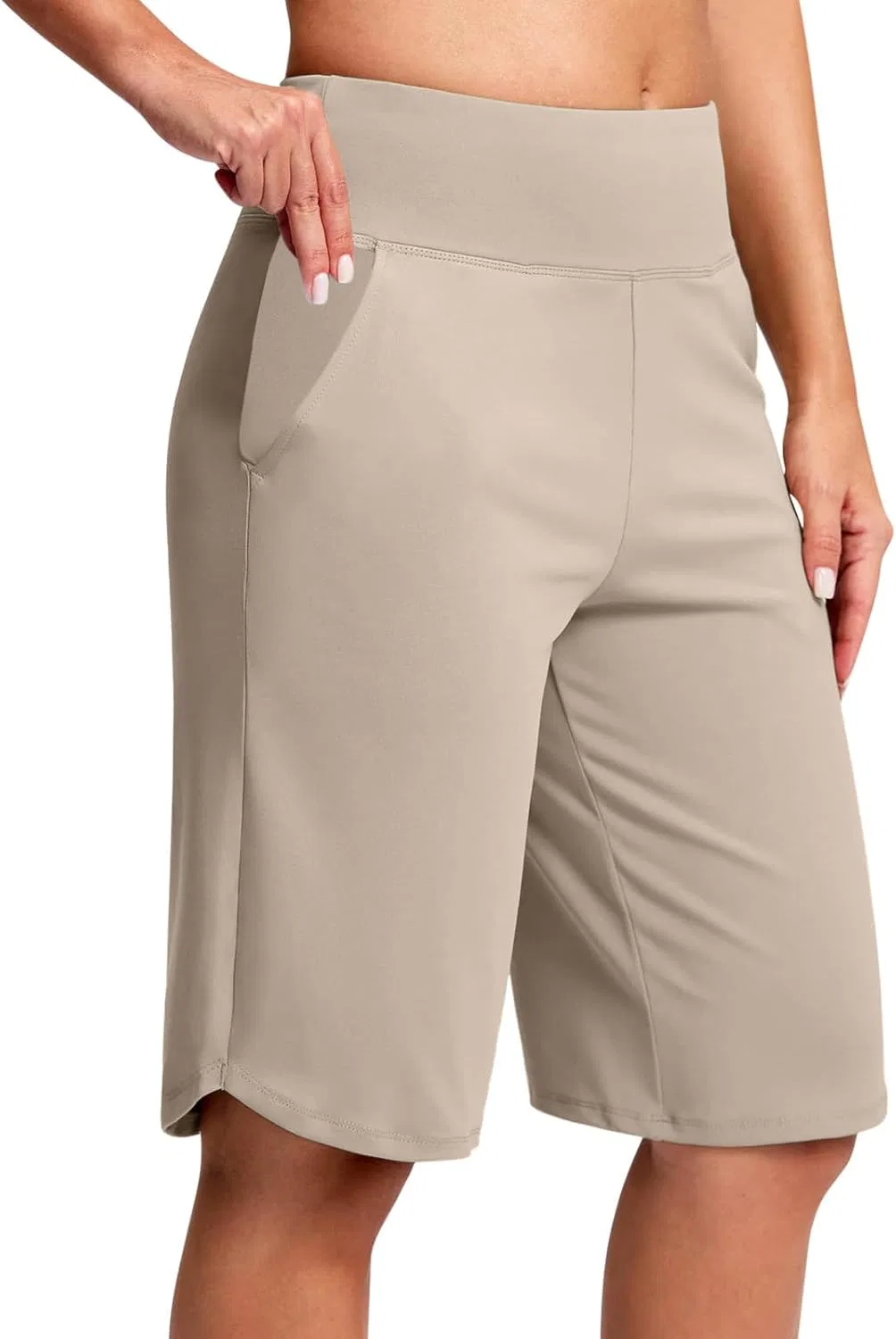 Шорты бермуды для женщин с высокой талией, Beige