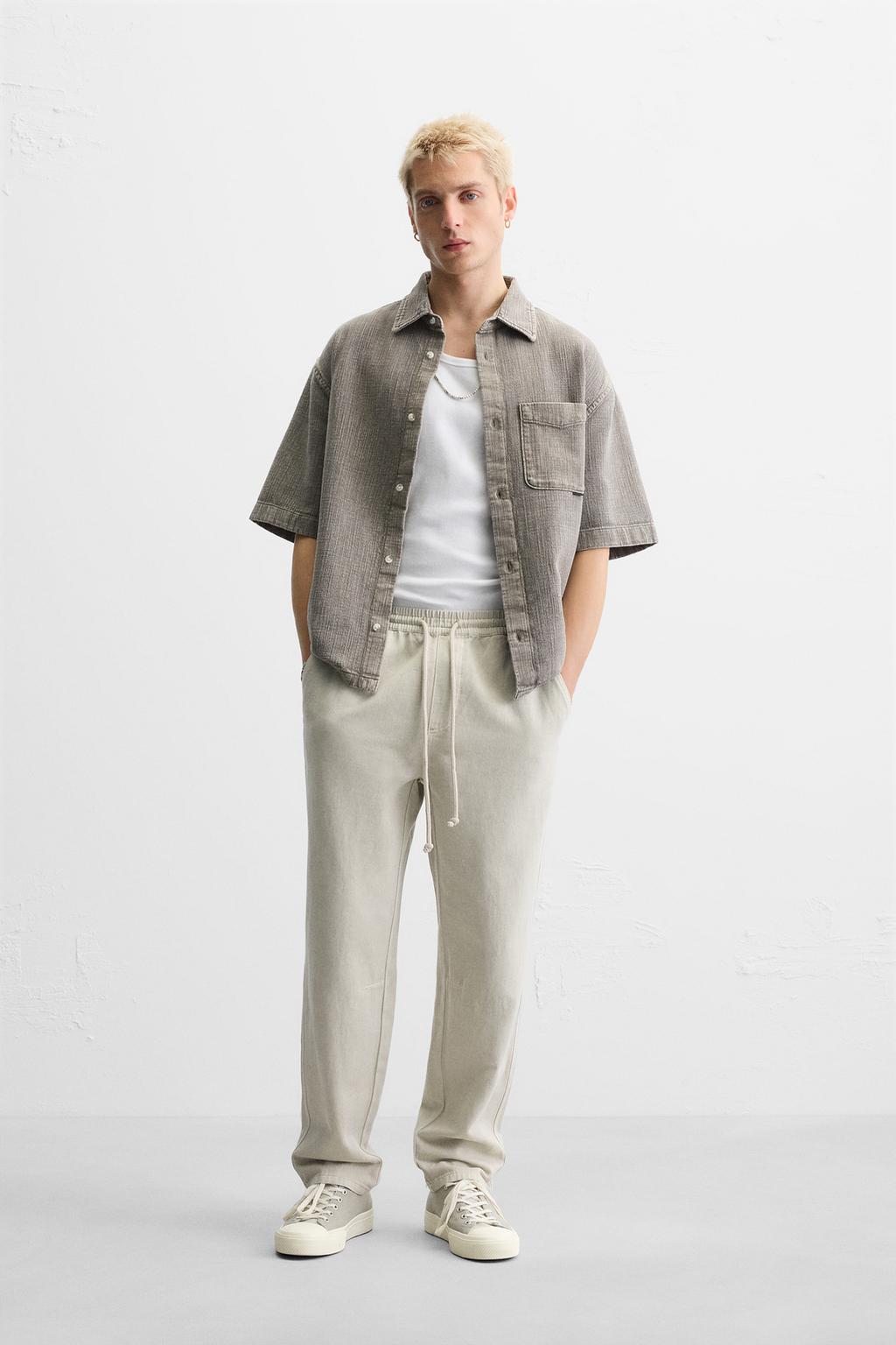 

Брюки из хлопка и льна ZARA, песочный