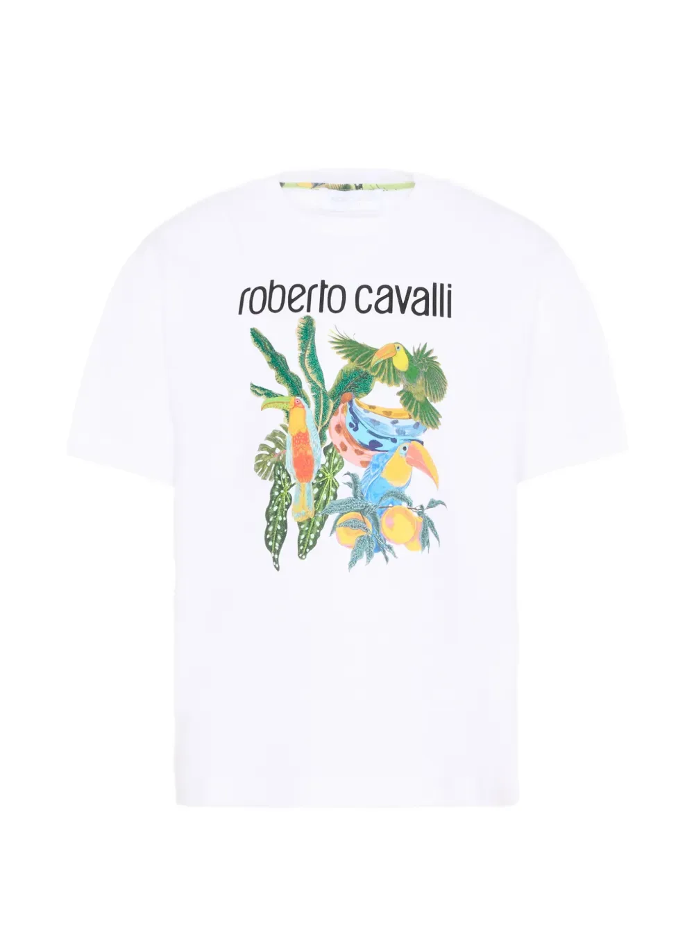 Футболка с короткими рукавами и тропическим принтом Roberto Cavalli Junior, белый