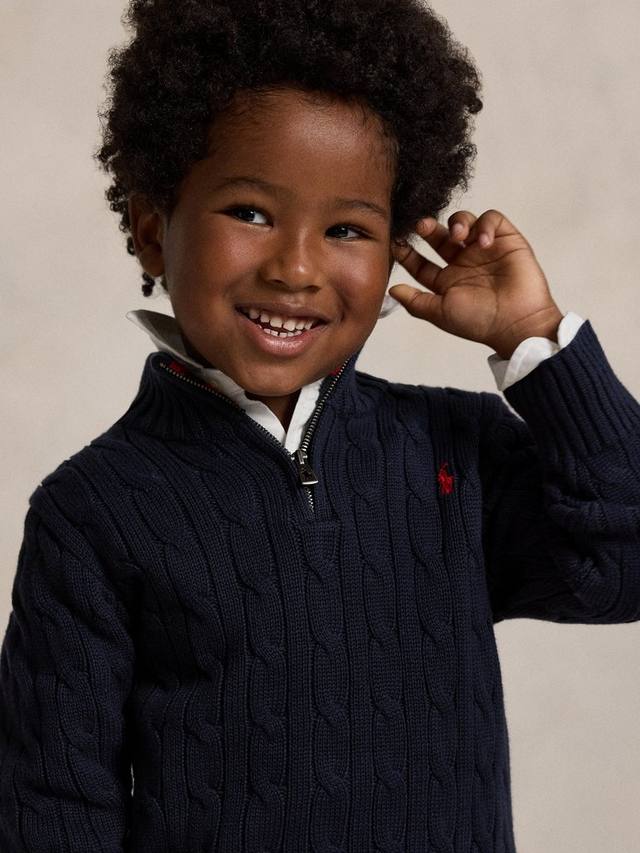 Детский хлопковый джемпер с косичкой и молнией до середины Ralph Lauren, Navy — фото 3