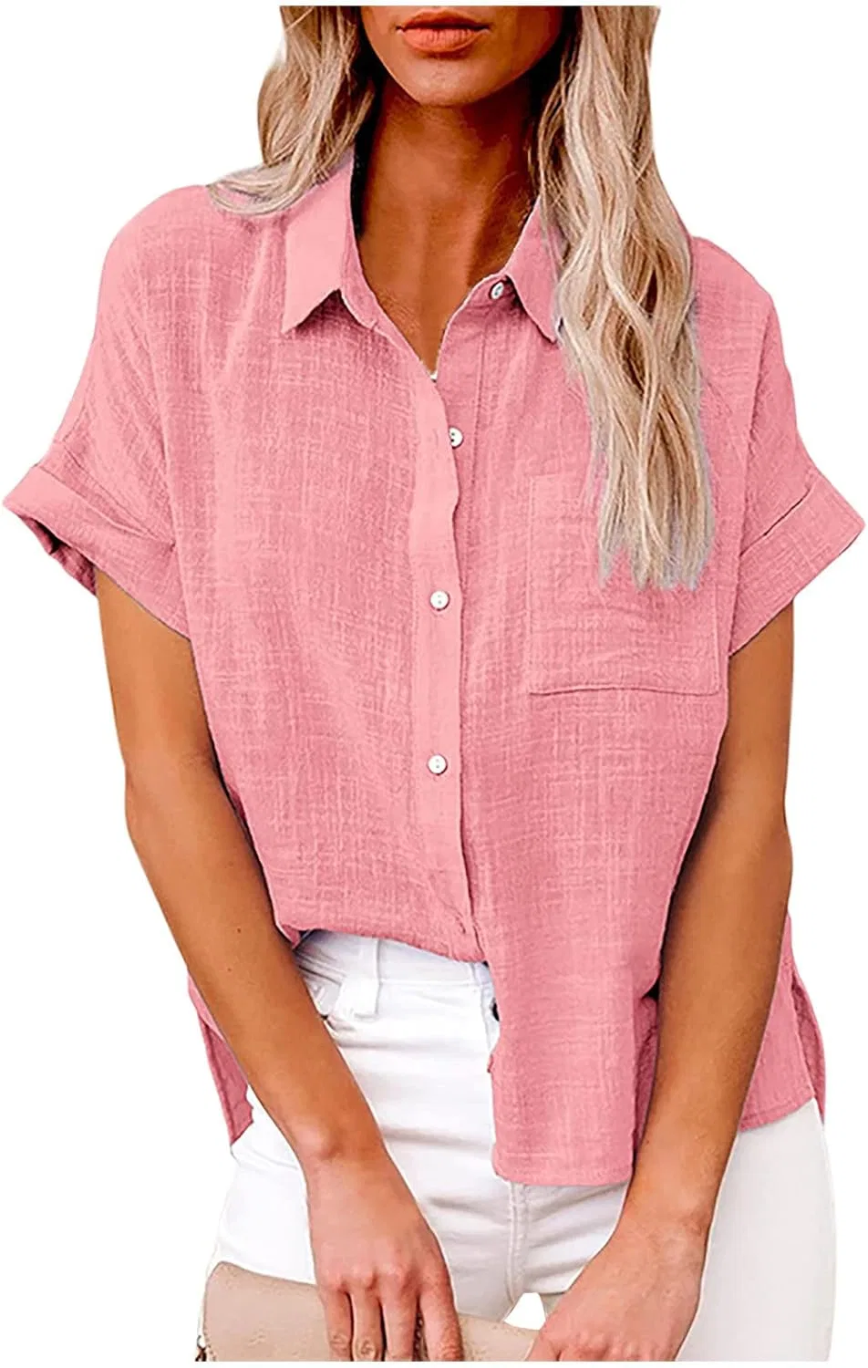 Блуза с коротким рукавом Cotton Linen, розовая