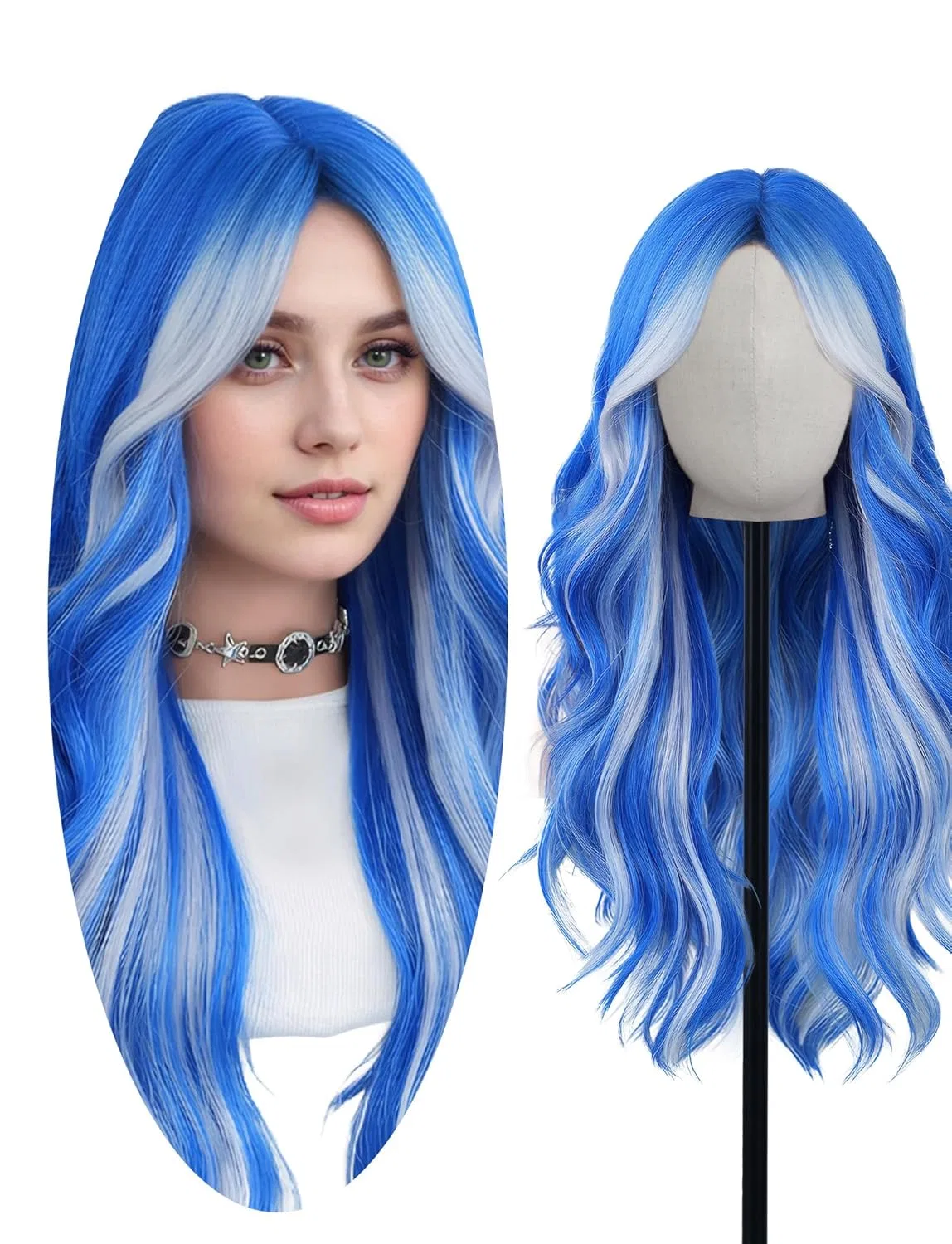 Длинный волнистый парик с сеткой для волос Happy Cherry Happy Cherry, Grey / Blue
