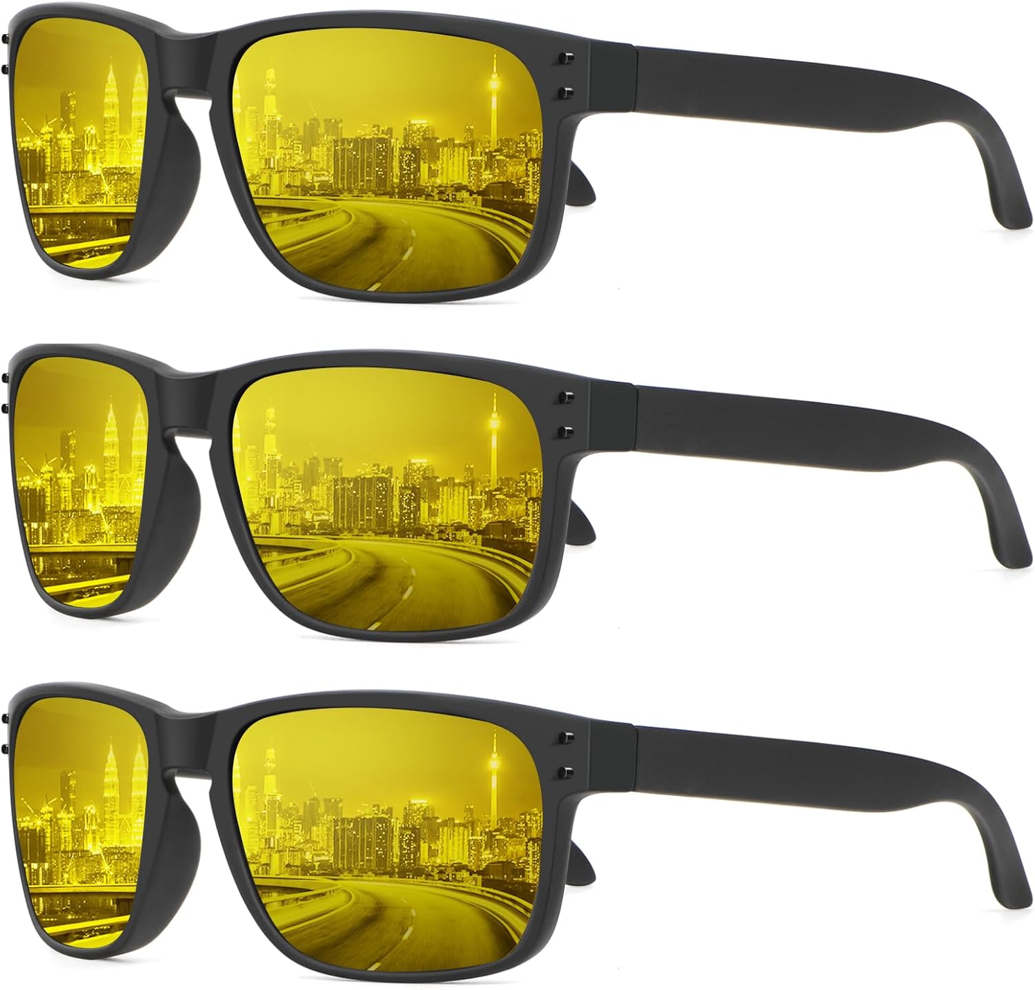 

Поляризованные солнцезащитные очки KALIYADI для мужчин и женщин в винтажном стиле, подходят для рыбалки, бега, вождения и защиты от УФ-излучения, (3 Pack) Night Vision/Night Vision/Night Vision