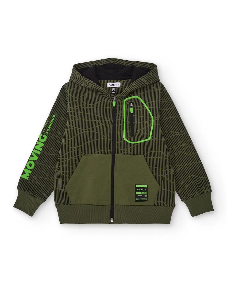 

Худи для мальчика зеленого цвета с графическим принтом и неоновыми деталями Tuc tuc