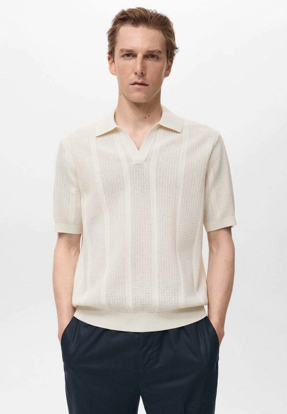 

Рубашка поло OPENWORK Mango, кремовый