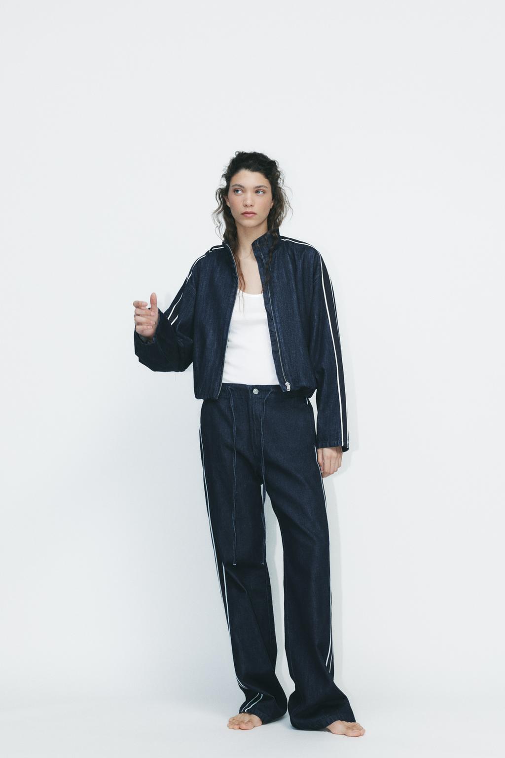 

Джинсовая куртка в контрастную полоску ZARA, цвет Dark indigo