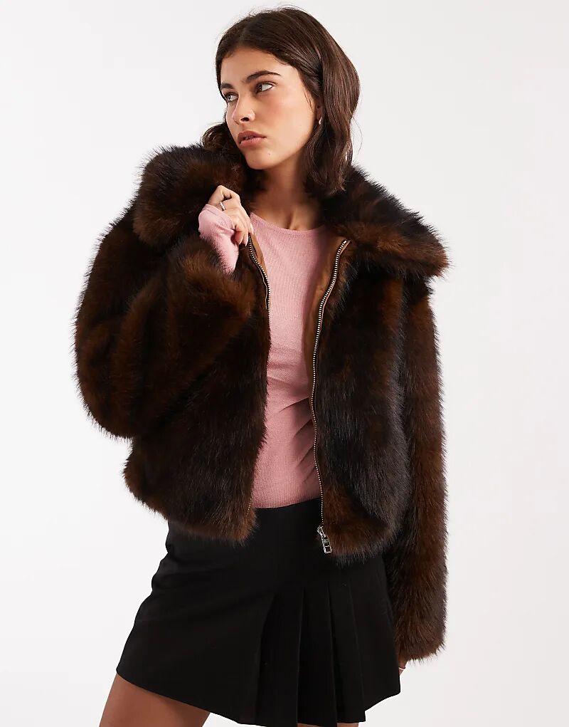 

Бомбер Miss Selfridge с воротником из искусственного меха шоколадного цвета