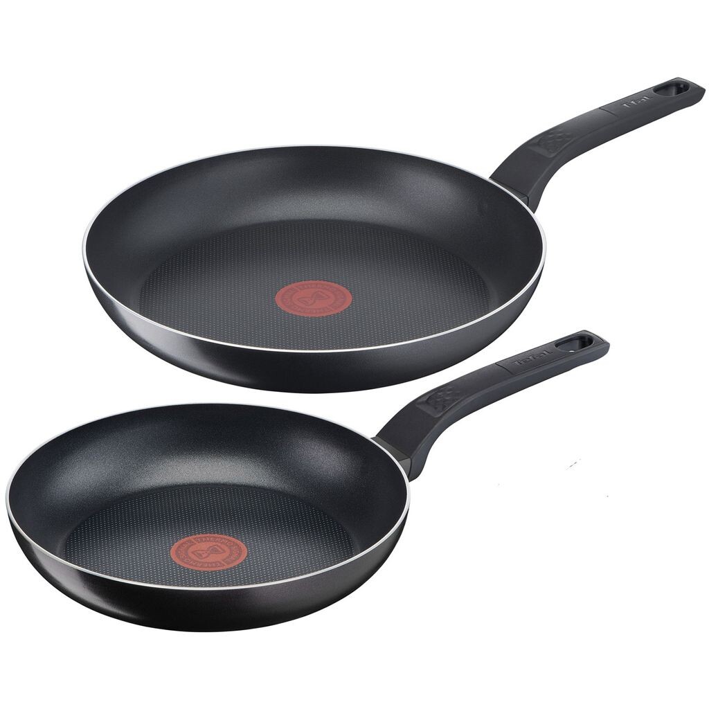 

Набор алюминиевых сковород Tefal Easy Cook & Clean из 2 предметов 24 + 28 см, титановое антипригарное покрытие, термосигнал, диффузионное дно, подходит практически для всех типов плит, кроме индукционных, черный