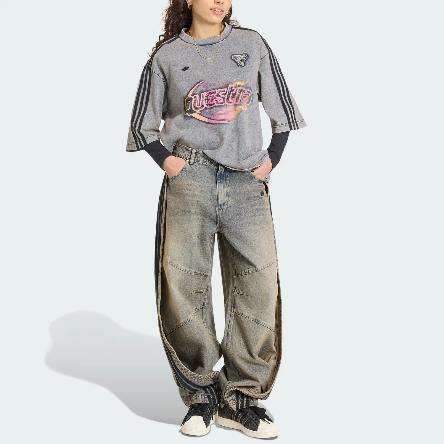 Джинсы женские ADILENIUM 5.0 BANANA OVERLAY JOGGERS Adidas Originals, Pink Brown — фото 3