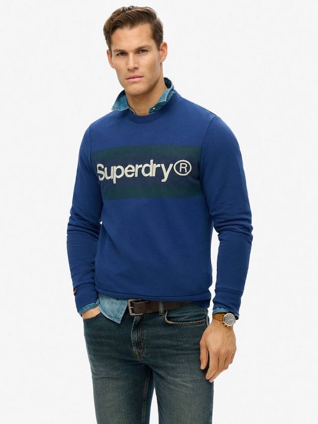 

Хлопковый свитшот с логотипом и полосками Superdry, Supermarine Navy