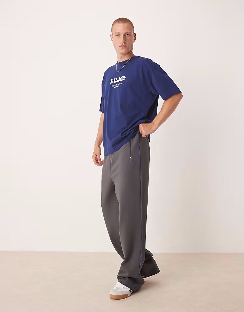 

Широкие брюки-джоггеры ASOS DESIGN с боковыми лентами угольного цвета