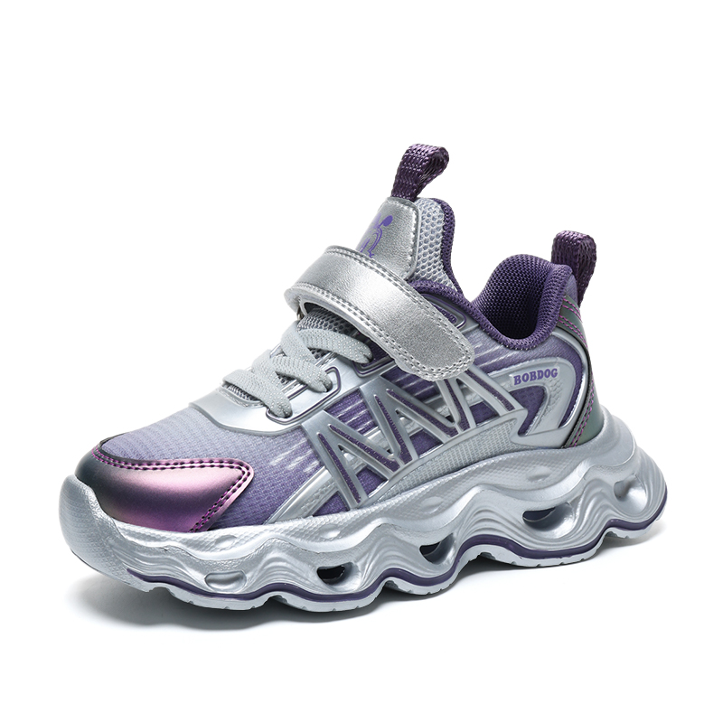 

Нескользящие и износостойкие дышащие низкие детские кроссовки для повседневной носки BOBDOG, серебряный/фиолетовый
