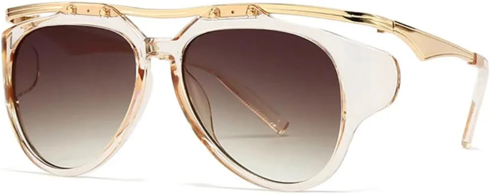 

Модные солнцезащитные очки с двойной перемычкой для женщин, ретро-градиентные, защита от УФ-излучения UV400, модные и уникальные для мужчин UATXTAU, Champagne Tea