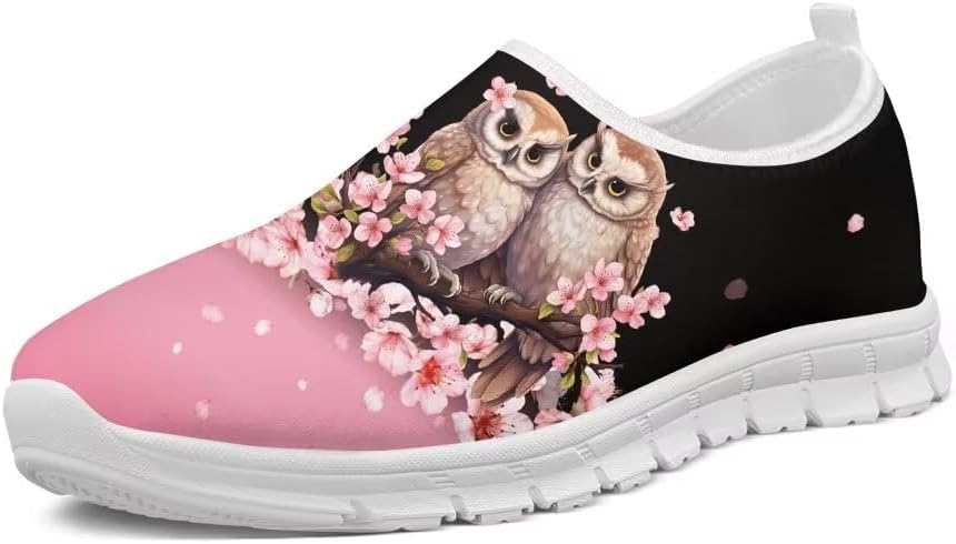 

Женские слипоны Forchrinse Hummingbird с цветами вишни, мужские прогулочные туфли, мягкие легкие модные спортивные кроссовки с поддержкой свода, повседневная рабочая обувь, Cartoon Owl Plum Blossom