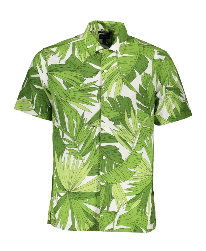 

Зеленая рубашка с короткими рукавами и логотипом. Gant, зеленый