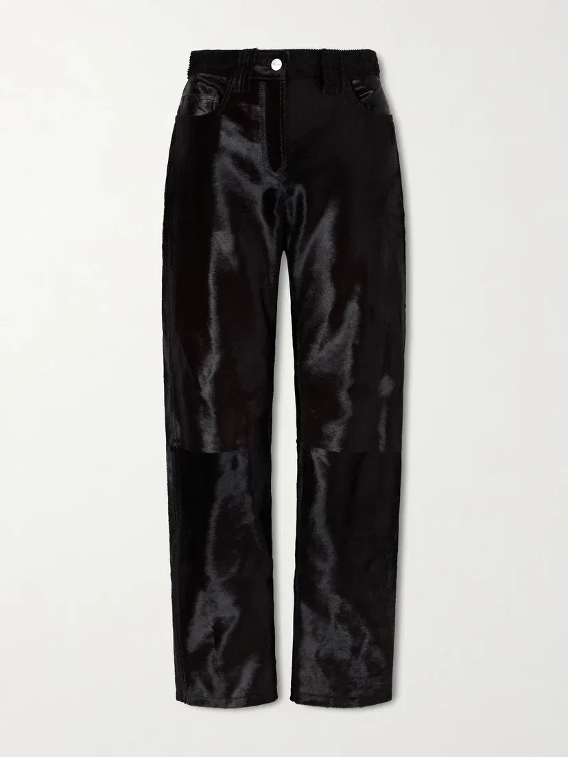 Прямые брюки из телячьей кожи KHAITE Callum, черный