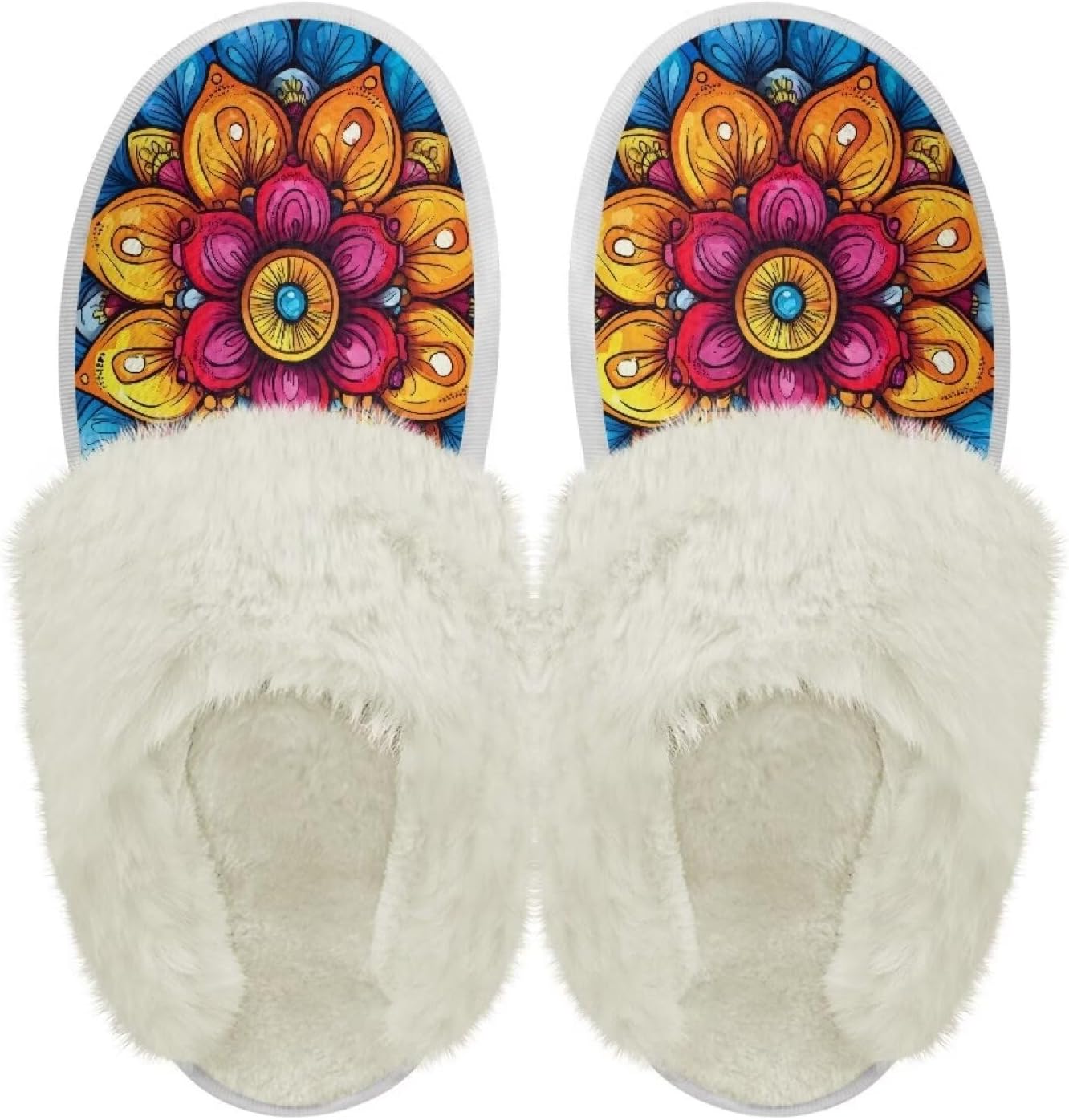 

Хлопковые тапочки с пушистыми краями, домашние тапочки для дома и улицы, хлопковые тапочки унисекс Pjheqoxe, Mandala Orange
