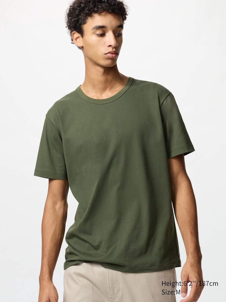 

Футболка airism из хлопка с круглым вырезом Uniqlo, цвет 57 зеленый