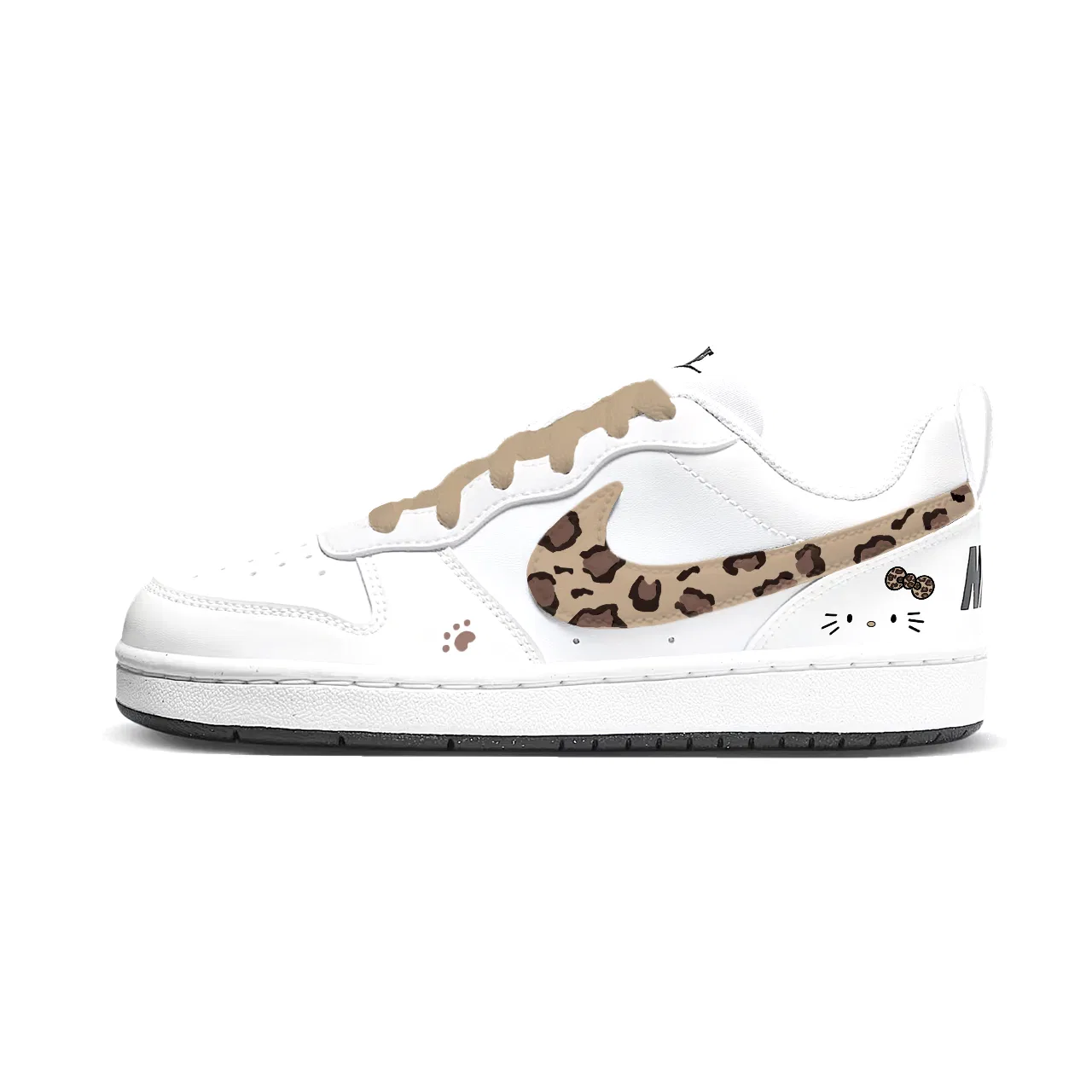 Детские кроссовки для скейтбординга Nike Court Borough Leopard Print с рисунком под леопарда бело-коричневые — фото 3