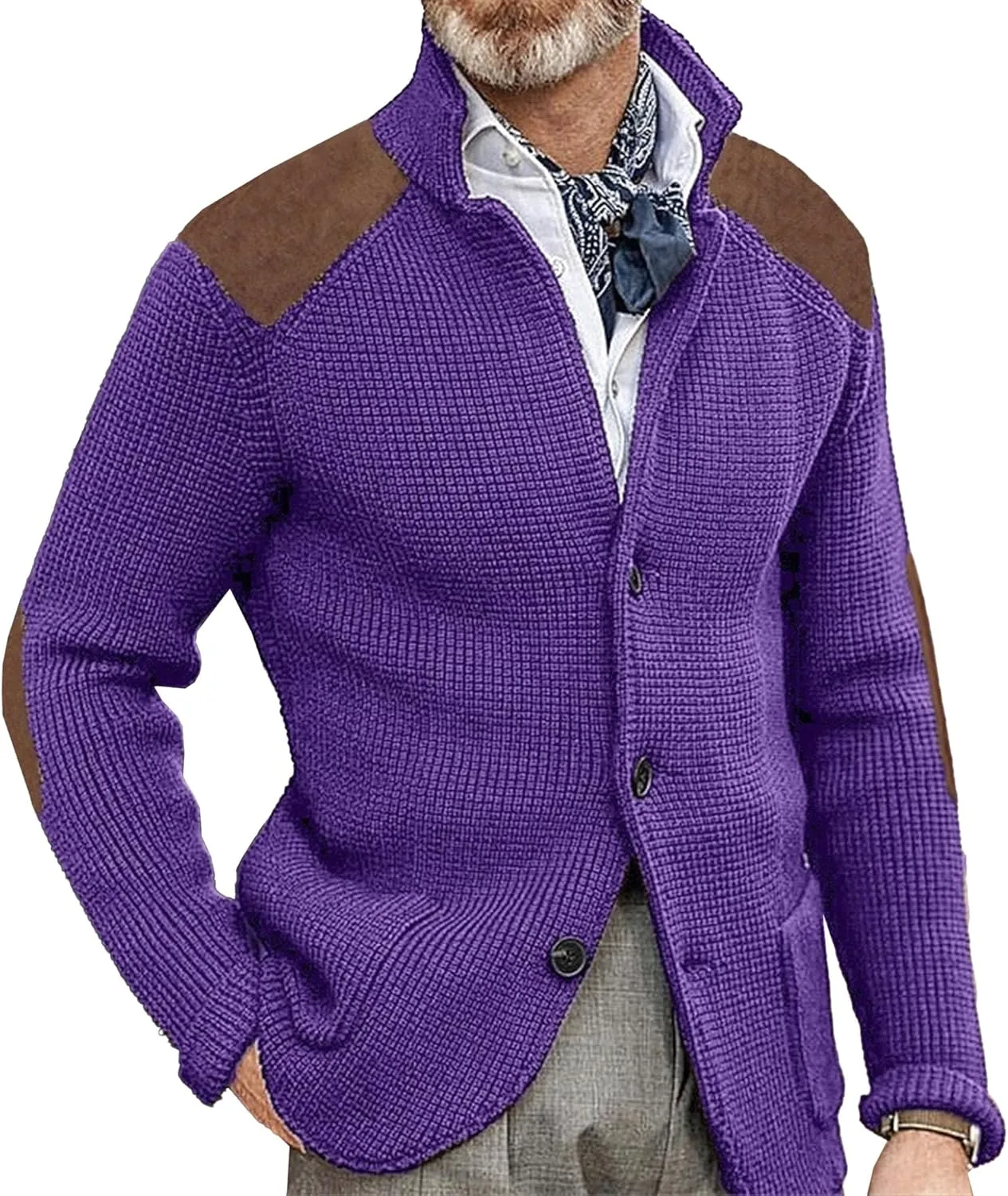 

Мужской кардиган с лацканом и карманами, slim fit, Kong sleeve