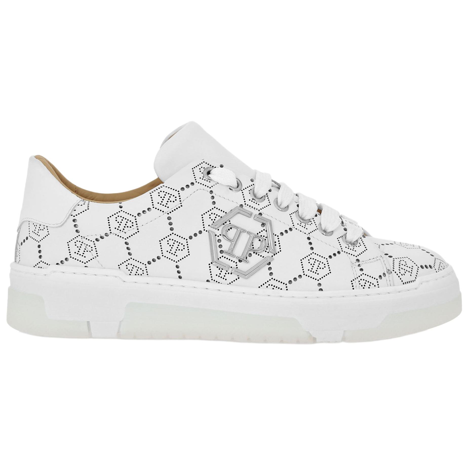 PHILIPP PLEIN Кожаные низкие скейтерские кроссовки Unisex White — фото 3