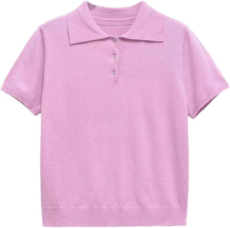 

Женская вязаная поло с лацканами и короткими рукавами