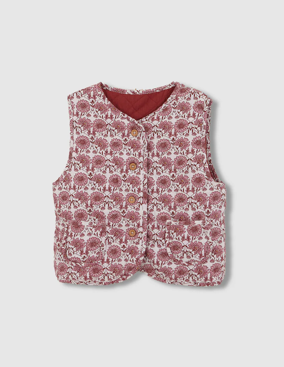 

Девичий жилет с мягкой подкладкой, однотонный с одной стороны и с цветами с другой Gocco, пурпурный