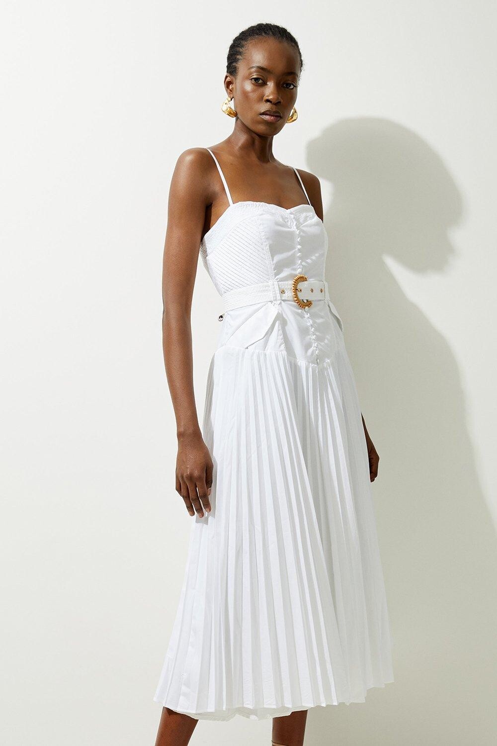 

Тканое платье миди с пуговицами и бретелями Karen Millen, белый, Серый, Тканое платье миди с пуговицами и бретелями Karen Millen, белый