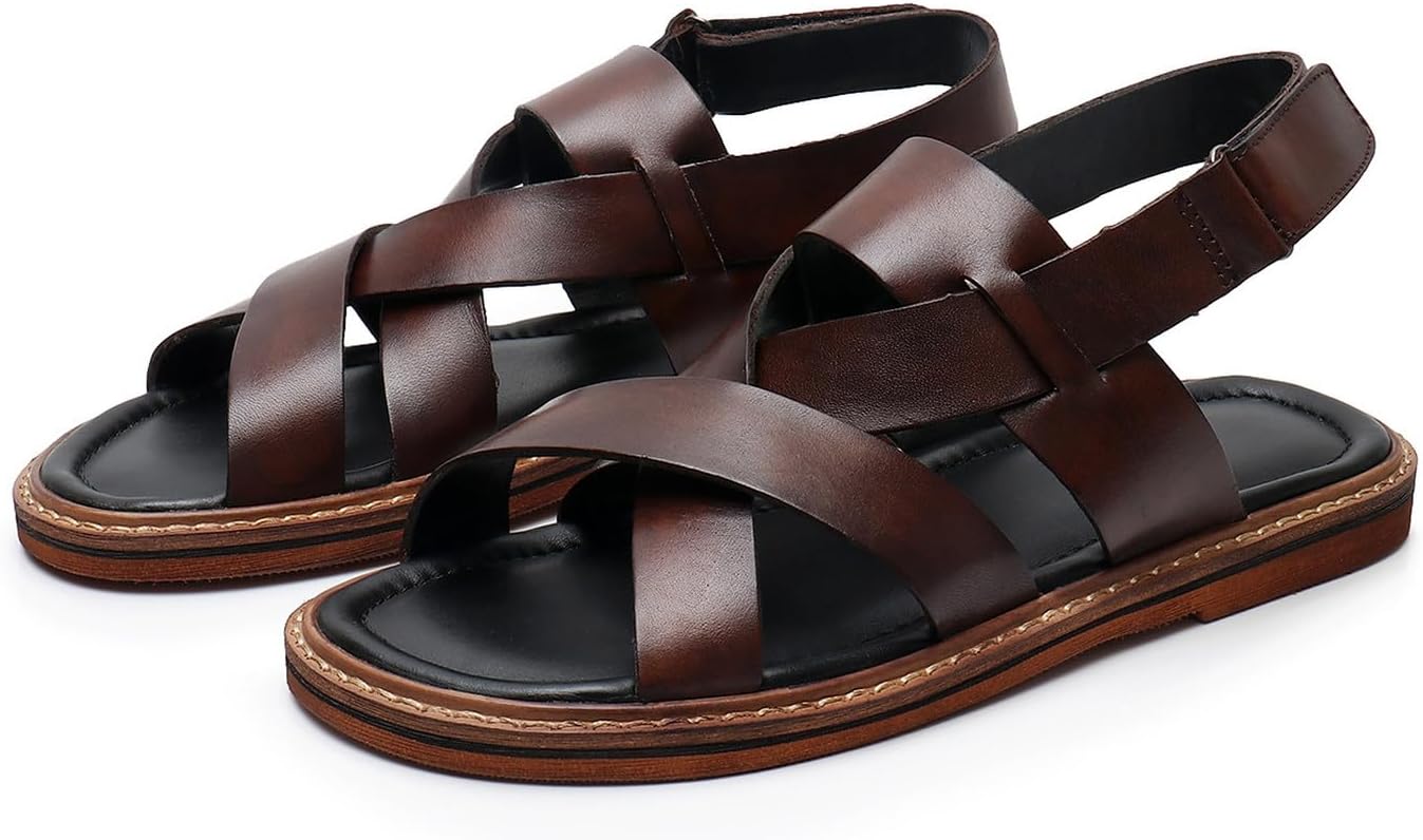 

Мужские сандалии Santimon Mens, черные, вечерние шлепанцы с открытым носком из кожи коровы, повседневная обувь для мужчин, летние пляжные сандалии, стильные, удобные, нескользящие и износостойкие мокасины