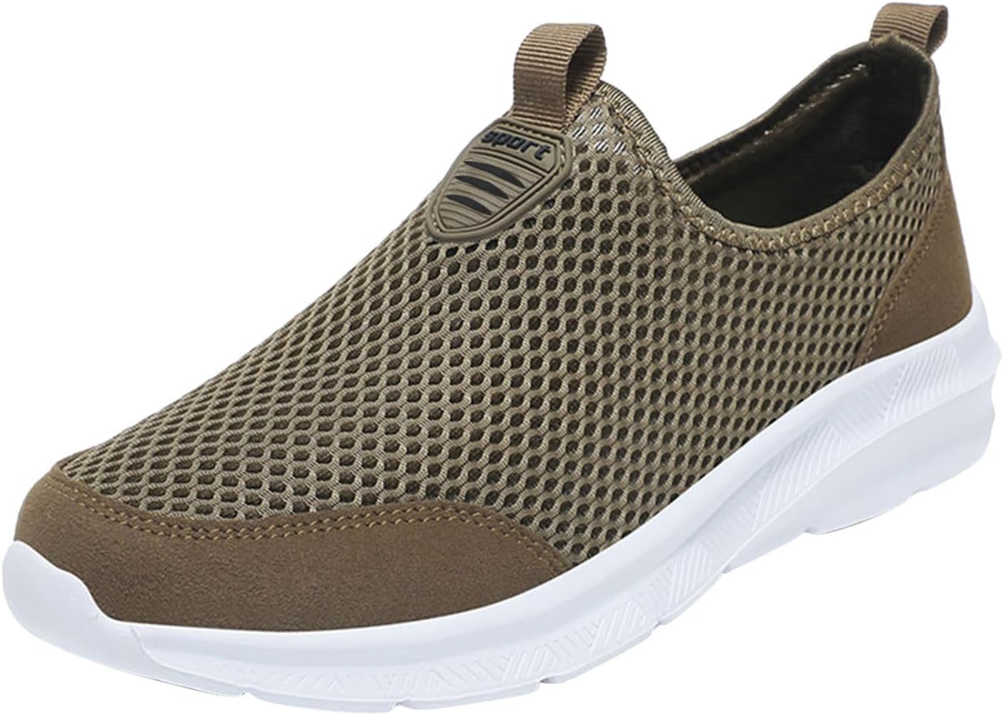 

Мужские кроссовки для ходьбы с сеткой, дышащие, с отверстиями, без шнурков, для бега, удобные, широкой полноты, легкие повседневные кеды Generic, хаки