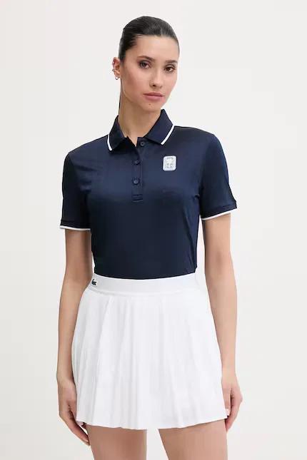 Поло Lacoste женское синее, из эластичного трикотажа