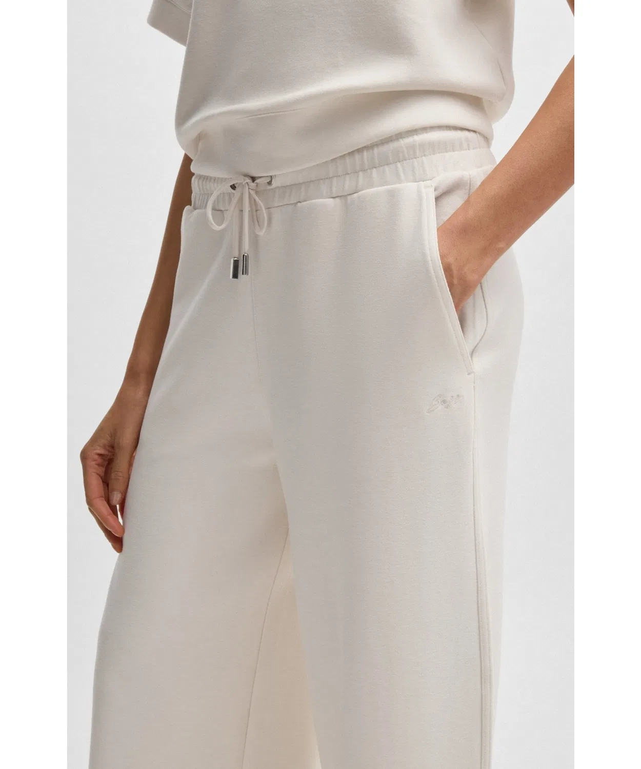 Широкие спортивные брюки BOSS Womenswear из стрейч-фабрика, белый — фото 2