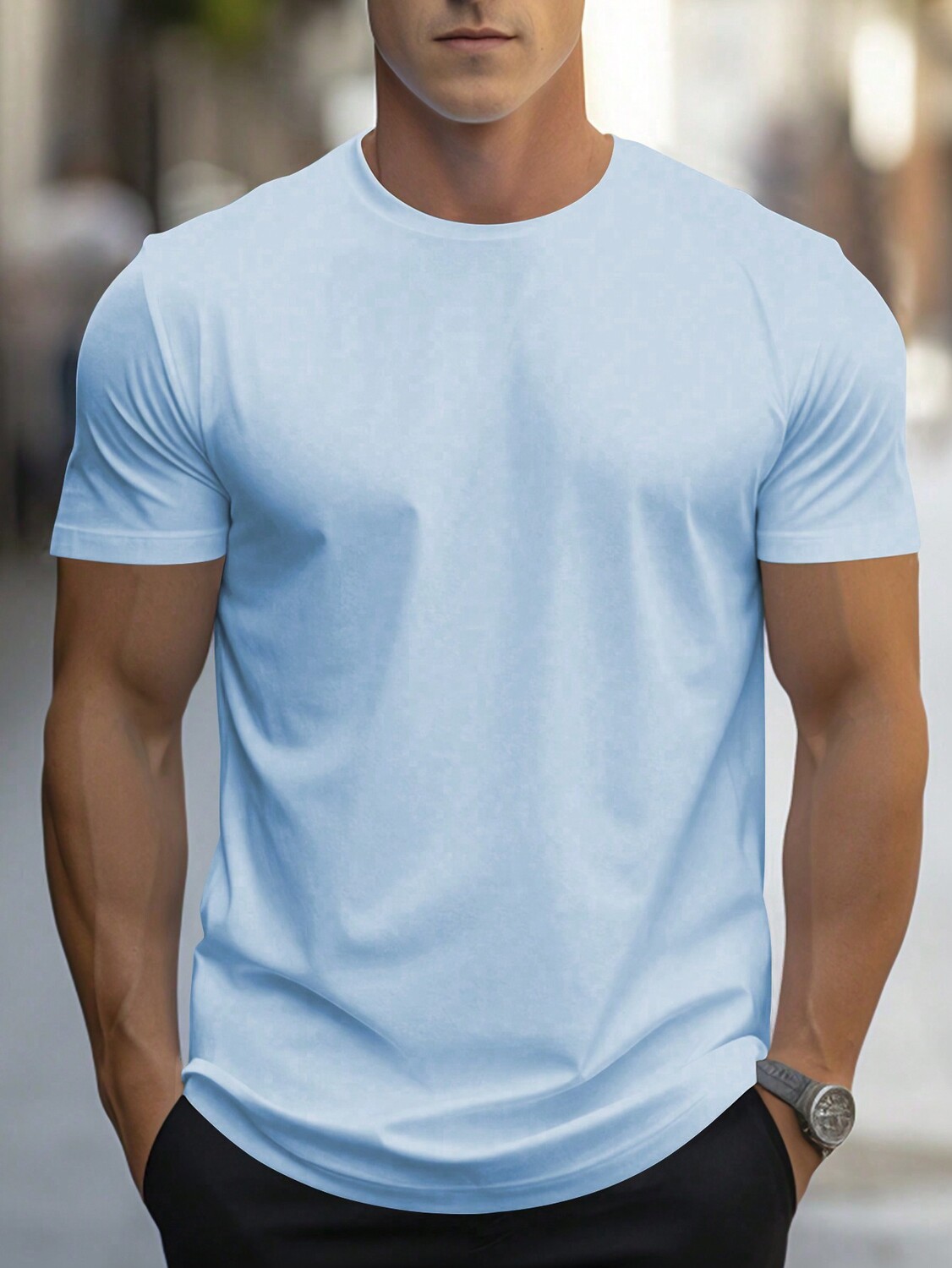

Мужская футболка Homme, однотонная, с коротким рукавом Manfinity, светло-голубой