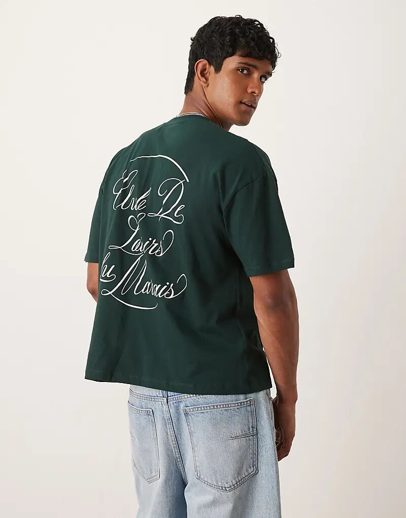 

Футболка свободного кроя ASOS DESIGN свободного кроя с текстовой графикой темно-зеленого цвета