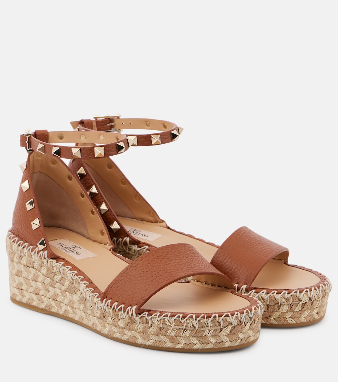 Кожаные эспадрильи Rockstud 55 на платформе Valentino Garavani, Selleria/ Naturale