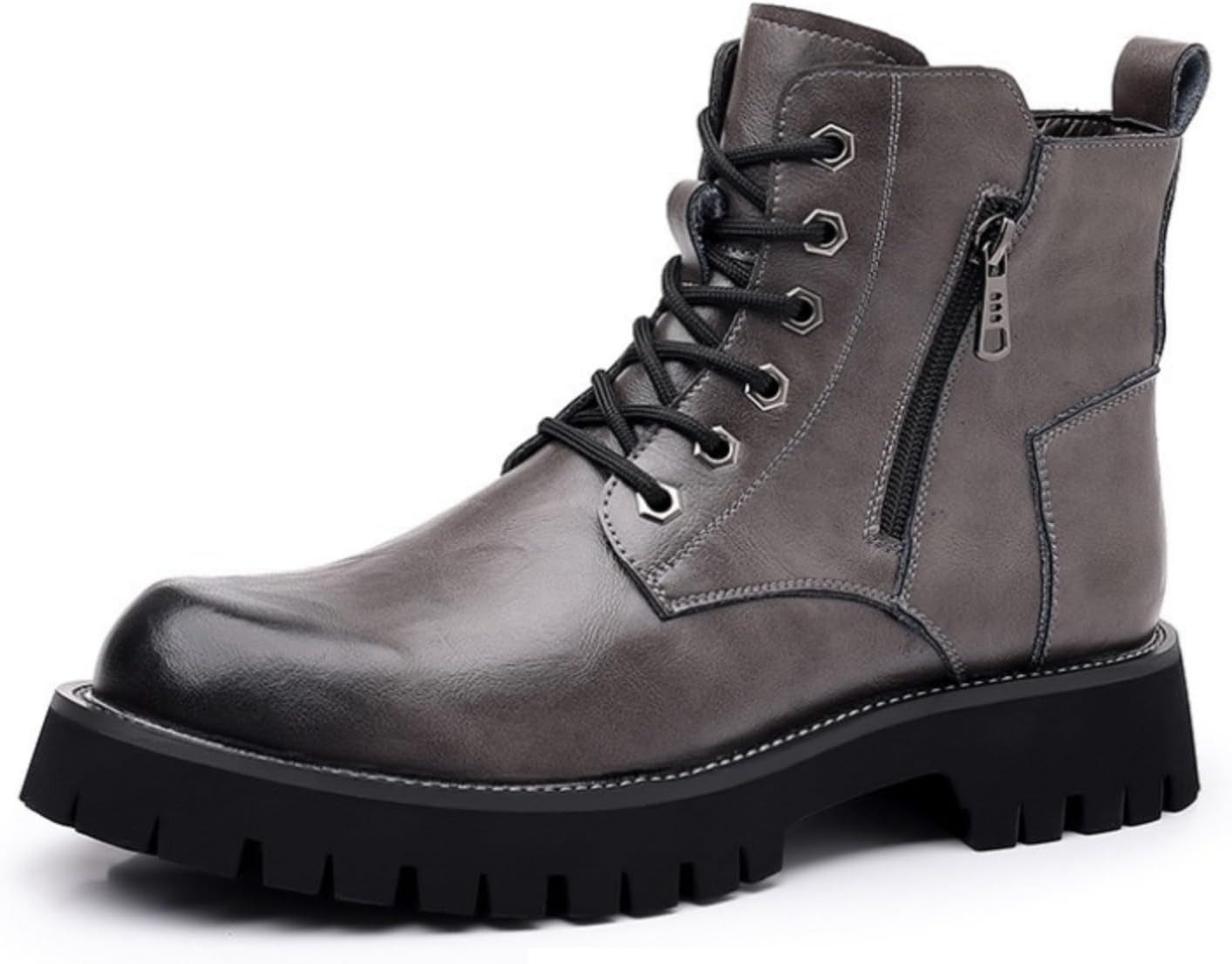 

Мужские мотоциклетные ботинки с боковой молнией, ботинки из натуральной кожи, Ботинки на массивной подошве для улицы и повседневной носки Azttoztto, серый