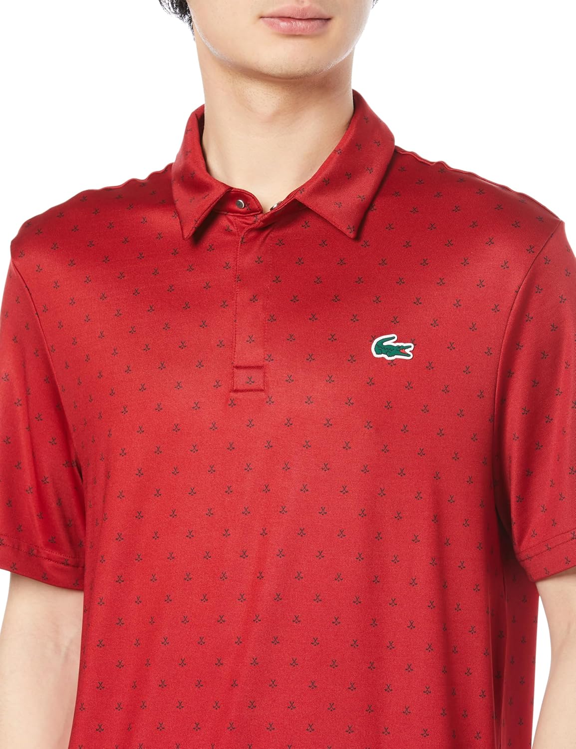 Мужская рубашка-поло для гольфа LACOSTE Защита от УФ-излучения, минималистичный принт по всей поверхности, скрытая передняя часть, сверхбыстрая сушка, красный — фото 4
