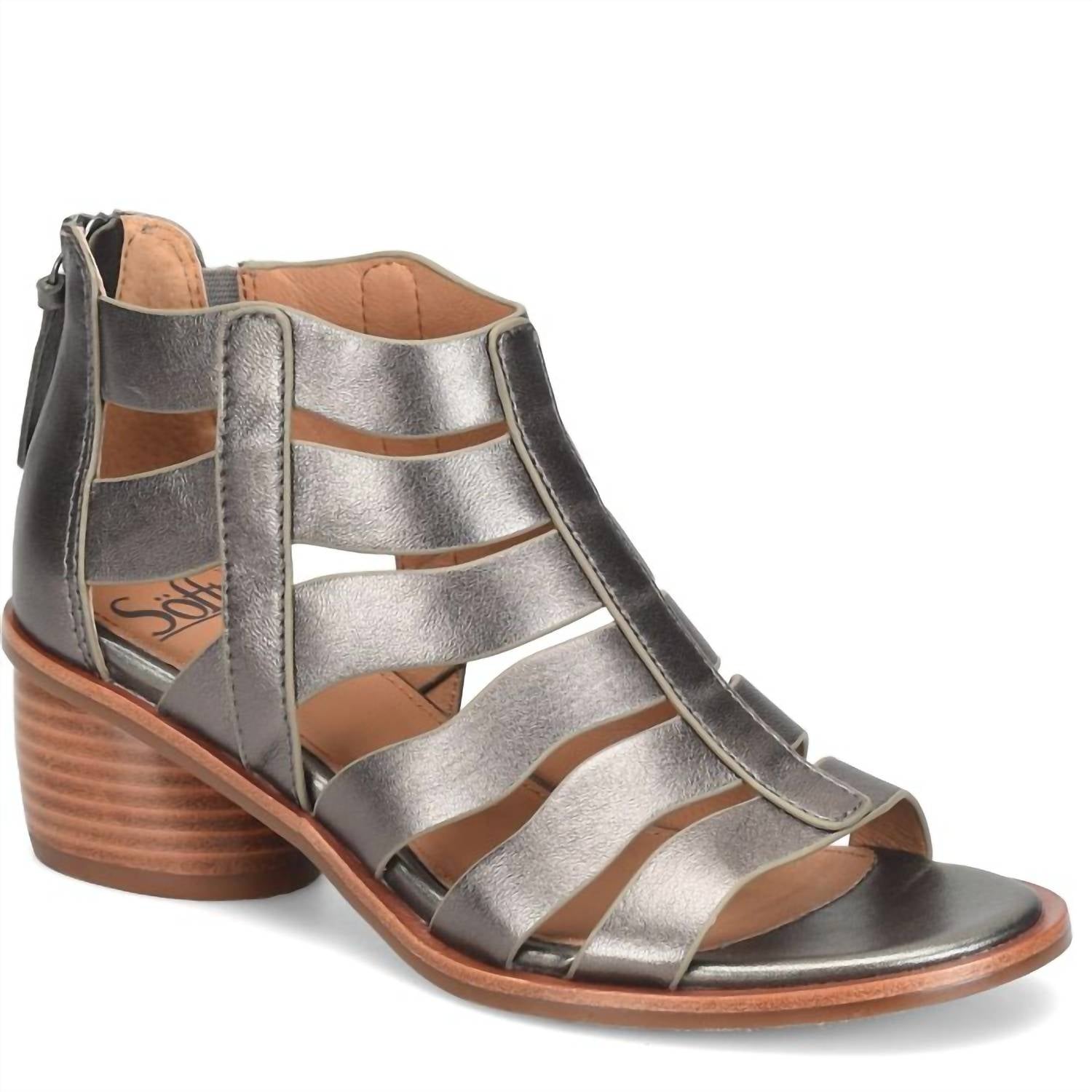Женские босоножки Carmen с ремешками в цвете "металлик" Sofft, Pewter