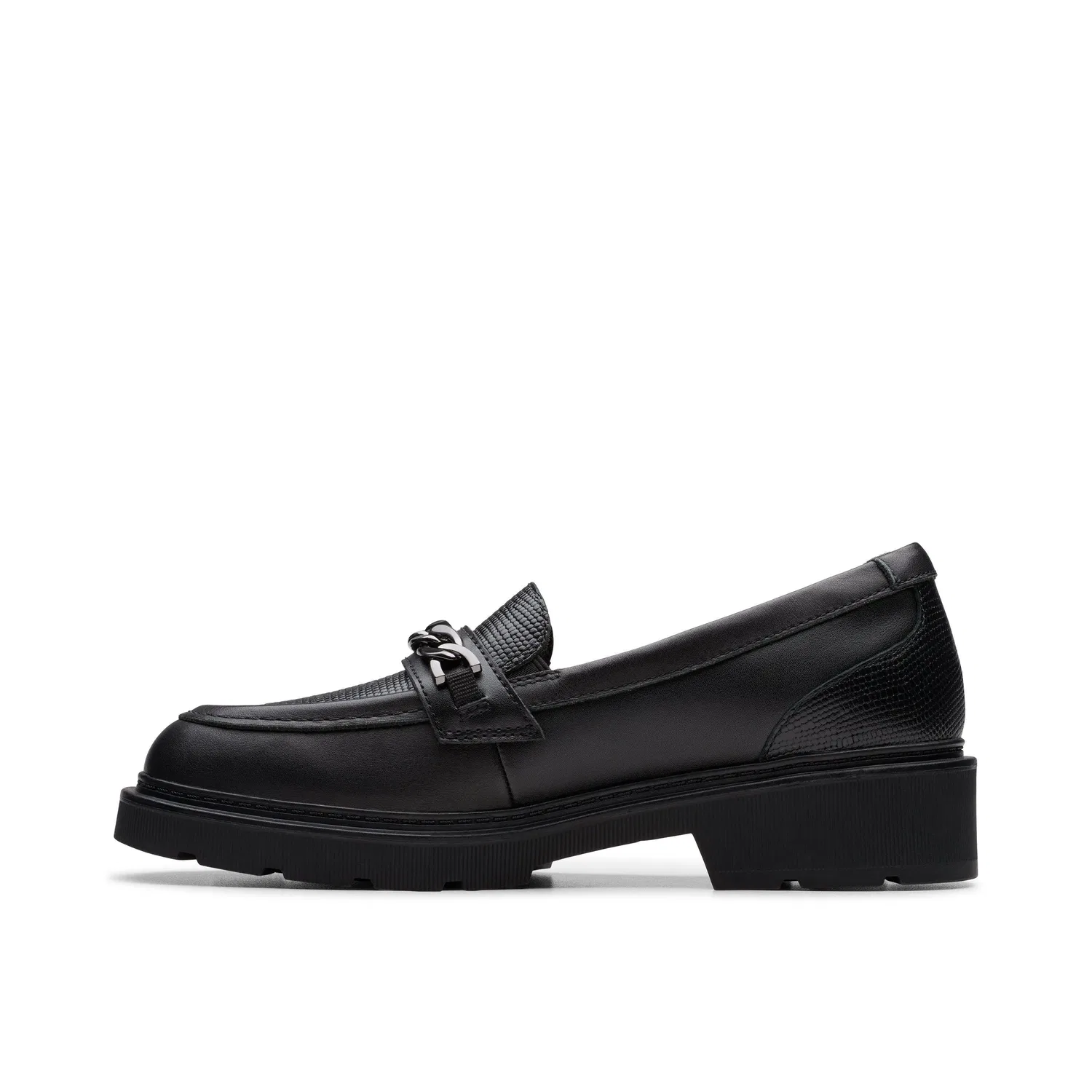 Лоферы Clarks Eris Edge Youth для девочек, черные, с рифленой подошвой — фото 2