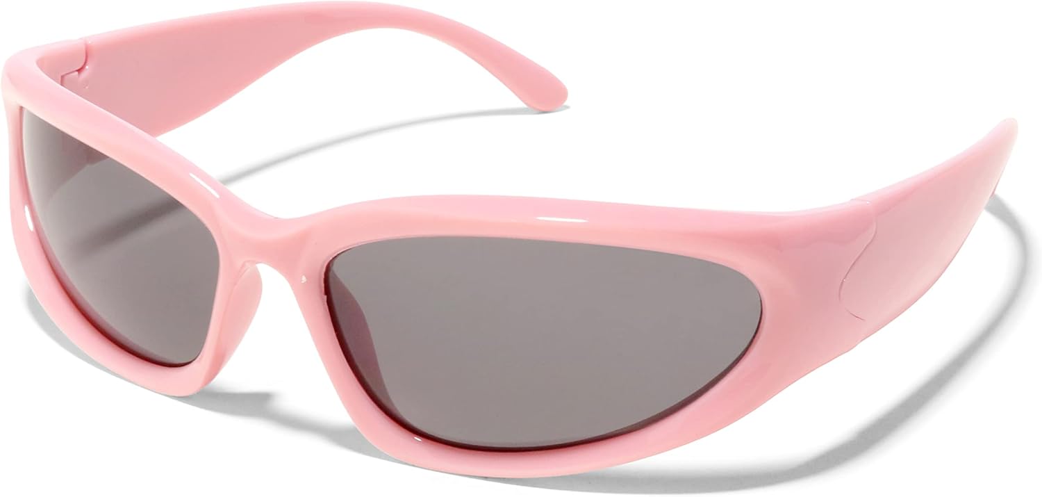 

Солнцезащитные очки ShadyVEU Y2K с обтекаемой формой, футуристические, узкие, модные, овальной формы, спортивные, с защитой от ультрафиолета UV400, Light Pink Frame / Smoke Lens